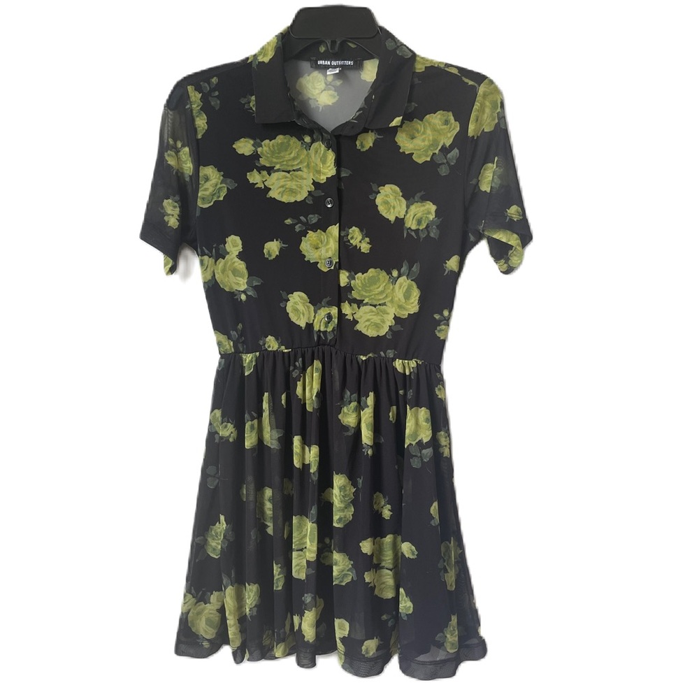 Urban Outfitters mesh sheer floral 90s dottie collared mini shirt dress size S - Picture 1 of 13